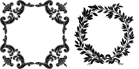 Set of vintage border frame engraving with retro ornament pattern in antique baroque style decorative design. Vector