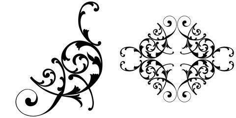 Set of vintage baroque ornament, corner. Retro pattern antique style acanthus. Decorative design element filigree calligraphy vector. - stock vector