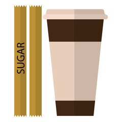 Disposable coffee cup with sugar flat icon, vector sign, colorful pictogram isolated on white. Symbol, logo illustration. Flat style design