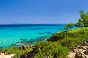 Sea coast under blue sky