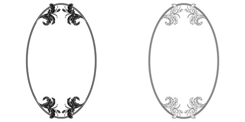 Set of oval vintage border frame engraving with retro ornament pattern in antique baroque style decorative design. Vector