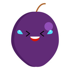 Plum emoji rolling on the floor laughing vector illustration. Flat style design. Colorful graphics