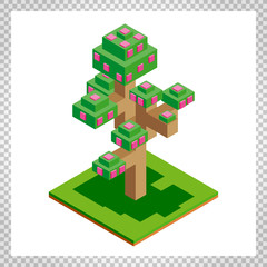 Obraz premium Isometric vector tree icon for forest, park, city. Landscape constructor for game, map, prints, ets. Isolated on white background.