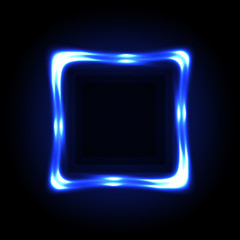 Colorful blue neon frame on a dark background, abstract illustration.