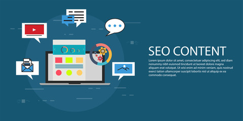 Concept for SEO content marketing, search optimization flat vector