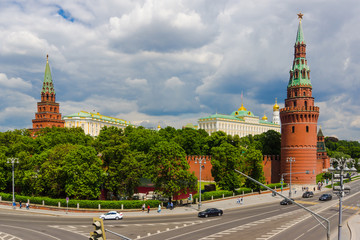 Fototapeta premium Kremlin and the road with the markings - a summer day before the rain
