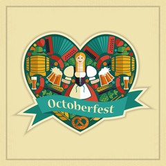 Pretty Bavarian girl with beer. Oktoberfest label