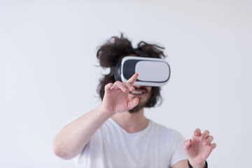 Man using headset of virtual reality