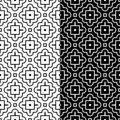 Set of geometric black and white seamless patterns