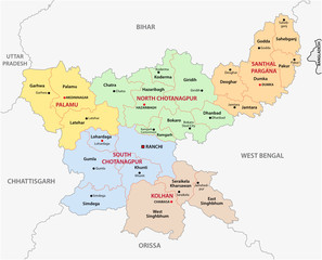 Jharkhand administrative and political map, India