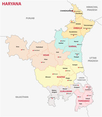 Haryana administrative and political map, India