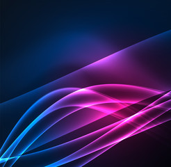 Energy lines, glowing waves in the dark, vector abstract background