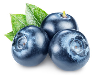Blueberries and blueberries leaves. Macro shot. File contains clipping path.