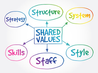 Shared values management business strategy mind map concept