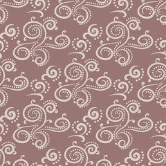 Vintage brown ornament. Floral seamless pattern