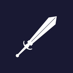 Vector image sword.  Vector white icon on dark blue background.