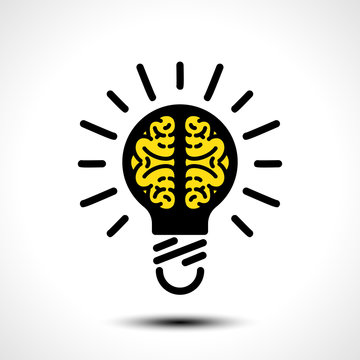 Light bulb idea with brain vector logo template. Corporate icon such as logotype. Creative light bulb idea brain vector illustration