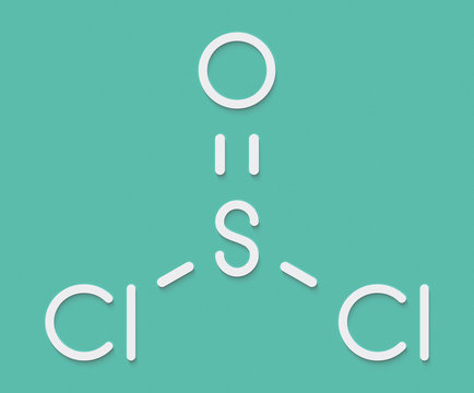 Thionyl chloride (SOCl2) chemical reagent molecule. Skeletal formula.
