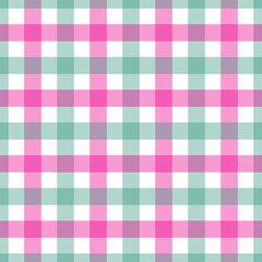 Seamless pink and green colored checkered table cloth background. Vector illustration