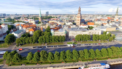 Amazing aerial view of Riga skyline, Latvia
