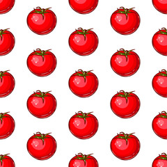 Pretty colorful seamless pattern made of hand drawn ripe tomatoes.