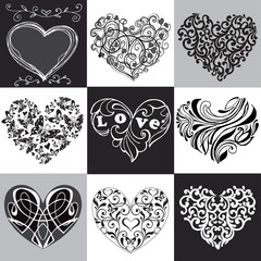 Collection of decorative hearts.It can be used for greeting cards or printing on T-shirts