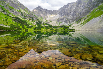 Naklejka na ściany i meble Beautiful summer lake in mountains. High tatras, Slovakia