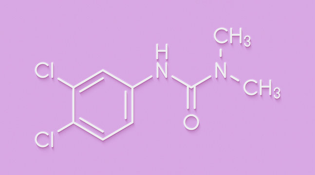 Diuron (DCMU) herbicide molecule. Skeletal formula.