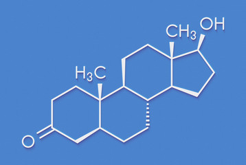 Dihydrotestosterone (DHT, androstanolone, stanolone) hormone molecule. Skeletal formula.