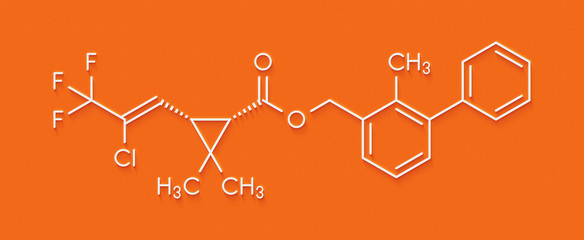 Bifenthrin insecticide molecule (pyrethroid class). Skeletal formula.