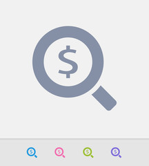 Magnifier & Dollar Sign - Granite Icons. A professional, pixel-perfect icon designed on a 32x32 pixel grid and redesigned on a 16x16 pixel grid for very small sizes.