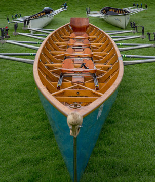 Detail of wooden rowing skiff