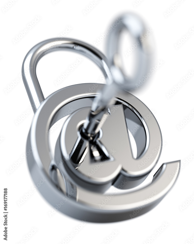 Poster digital arobase padlock 3d rendering