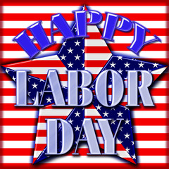 Happy Labor Day, 3D, Bright colors, Bright shiny text. American Holiday in the colors red and white.