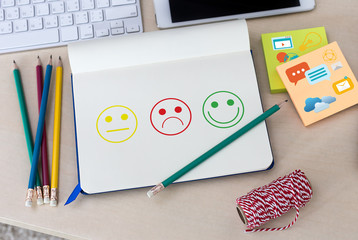 business man and woman select happy on satisfaction evaluation? And good mood smiley and evaluate