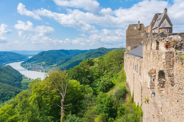 castle Aggstein - old castle and Danube river in Wachau, Austria