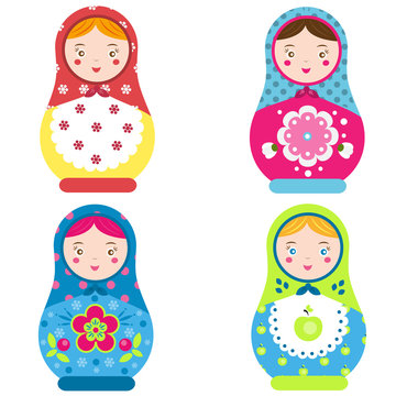 Matryoshka set. Traditional russian nesting dolls. Smiling Matreshka icon. Vector illustration