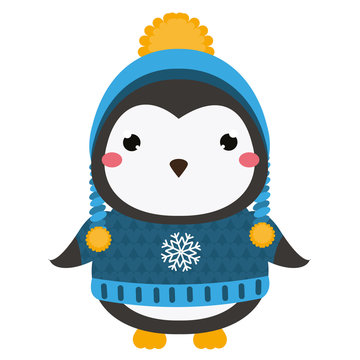 Cute penguin. Cartoon kawaii animal character. Vector illustration for kids and babies fashion