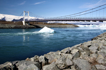 Gletscher schwimmt unter Brücke in Island