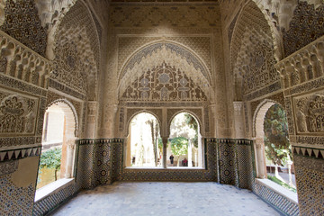Fototapeta na wymiar Decorated room inside Nasrid Palace in the complex of the Alhambra, Granada