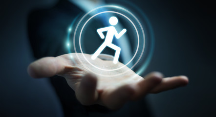 Young man using running application to check his performances 3D rendering