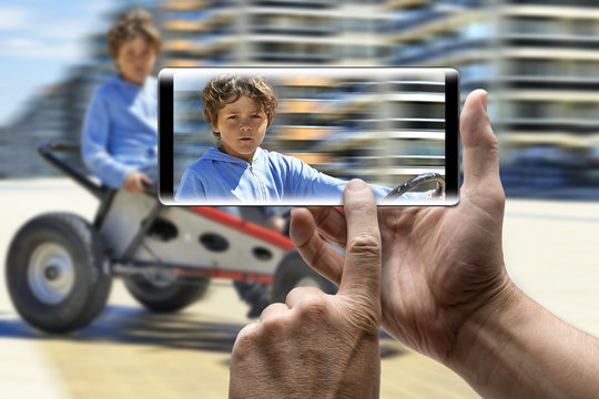 Holding a mobile Smartphone and take a picture
