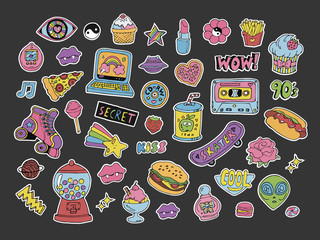 Cartoon 90s style patches,stickers or icons set