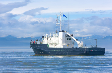 rescue ship in the Avacha Bay of the Pacific ocean.