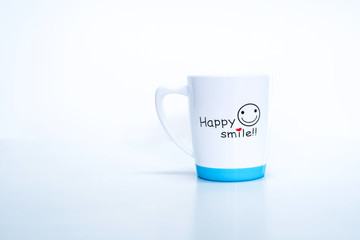 cup on white background. Music Happy smile concept.