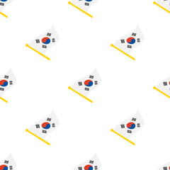 Vector illustration. Seamless pattern with flags of South Korea on flagstaff on white background