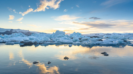 view of icebergs in glacier lagoon, Iceland, global warming concept
