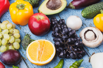 Set of vegetables on the wooden table