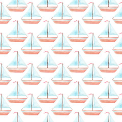 Simple watercolor toy sail boat seamless pattern