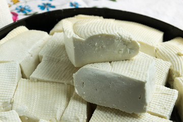 homemade white armenian salty cheese. freshly cut